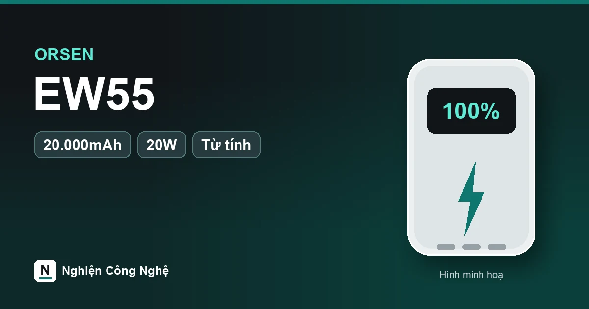 Pin sạc dự phòng ORSEN EW55 20000mAh 20W sạc không dây từ tính