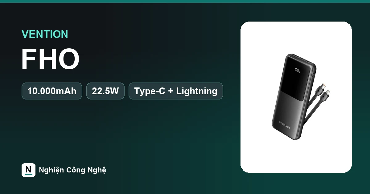 Pin sạc dự phòng Vention FHO 10000mAh 22.5W tích hợp cáp Type-C và Lightning